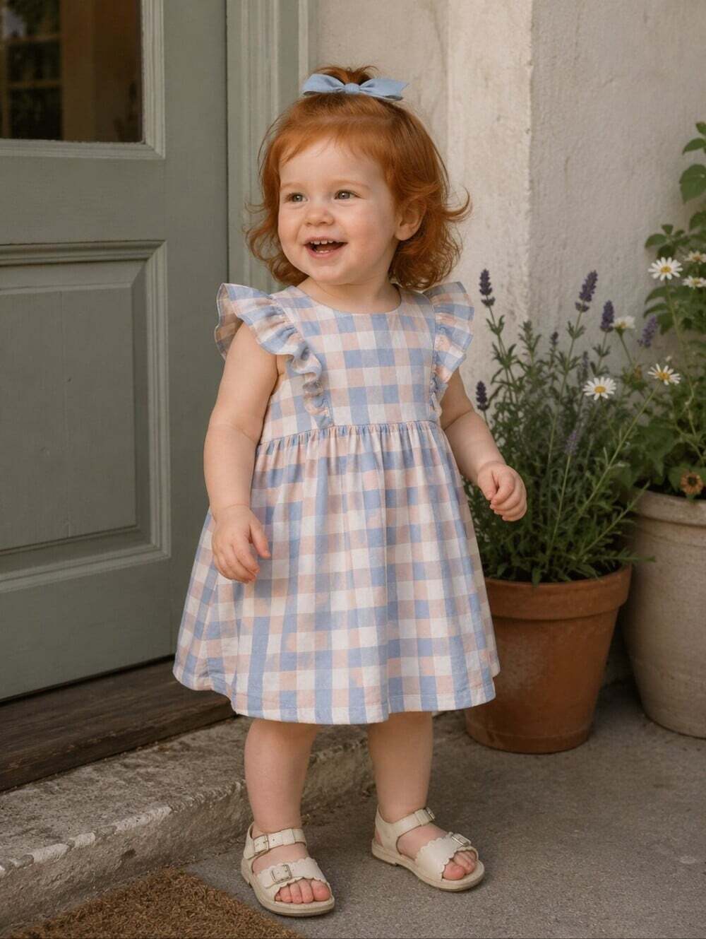 H&M Girls 1.5–2Y Pastel Gingham Plaid Cotton Ruffle Dress Cottagecore